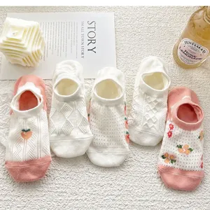 Chaussettes invisibles été femme fines coupe basse blanc respirant jolies fleurs maille courtes chaussettes