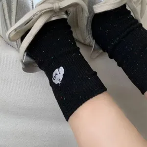 Spring summer speckled yarn cute jacquard puppy cat women mid tube socks breathable trendy