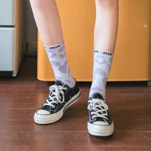 Cute Japanese style cow print mid-tube socks, trendy Harajuku casual women cotton socks.