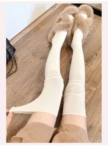 Autumn winter solid color ribbed over knee socks detail view for women casual daily wear chic style