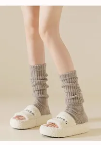 Women knitted leg warmers fluffy platform slippers winter warm grey socks y2k style chic