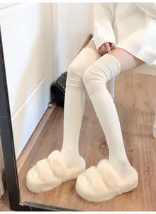 Autumn winter over the knee socks ribbed long solid color stockings casual plush slippers