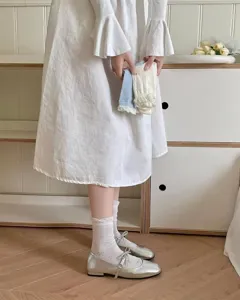 Estilo japonés calcetines medios de mujer encaje lazo finos blancos vista detalle