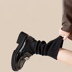 Women autumn winter black knitted leg warmers stackable cozy slouchy socks y2k style