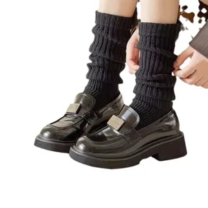 Women knit leg warmers with black chunky loafers Y2K style autumn winter socks shoes