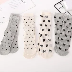 Cute Japanese bow polka dot mesh mid-calf socks sweet ballet style summer thin women socks