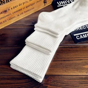 CALZE LUNGHE BIANCHE TINTA UNITA CON POLSINO A COSTE, MODELLO CASUAL CLASSICO PER PRIMAVERA E AUTUNNO.