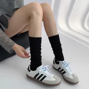 Women black slouch socks vertical striped cable knit calf socks retro casual winter daily wear