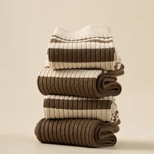 Women brown striped mid tube socks autumn winter fashion cozy casual stackable socks