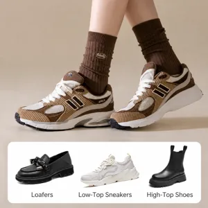 Women brown mid tube socks autumn winter retro striped stacked socks casual cozy hosiery