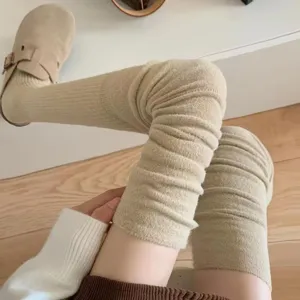 Women thick knit over-the-knee leg warmers autumn winter cozy long boot socks wear