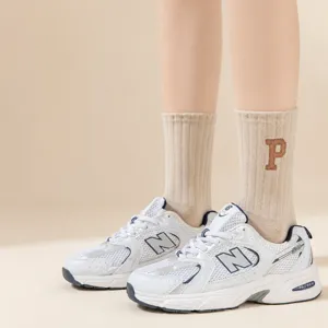 Women autumn winter mid tube socks letter P embroidery casual cotton socks comfortable footwear.