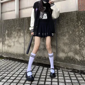Black calf socks for women, student college style sports mid-tube socks, autumn spring JK stripe.