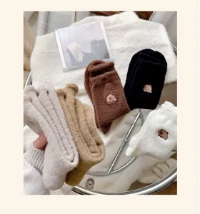 Cute capybara fuzzy winter socks for women, thick warm plush floor socks with cozy design.