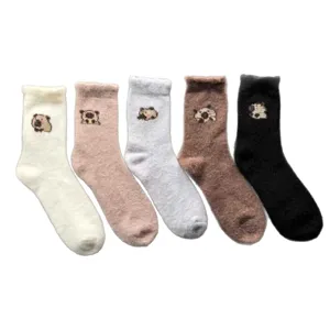 Winter thick plush fuzzy socks set with cute capybara cartoon design, cozy warm floor socks.
