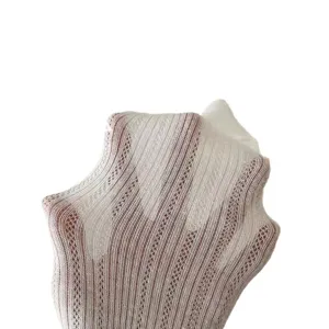 Sheer mesh calf socks for women, breathable summer hosiery with hollow out striped design.