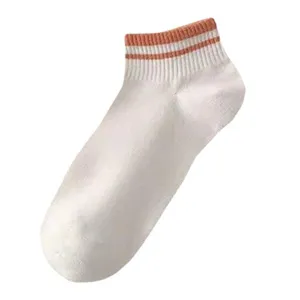 White women low cut socks with orange stripes casual cotton sports short socks for daily wear