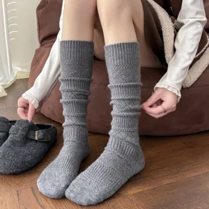 Women's Thickened Cashmere Calf Socks Winter Warm Rhombus Pattern Knit Long Tube Socks Casual Fashion Hosiery