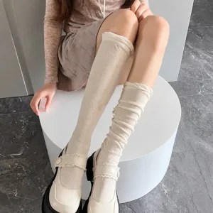 Ballet Style White Bubble Mouth Calf Socks Summer Mesh Cotton Yarn Knee High Slouch Socks Mary Jane Socks For Women