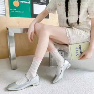 Cute Japanese style women breathable mesh hollow candy color mid-tube socks summer thin