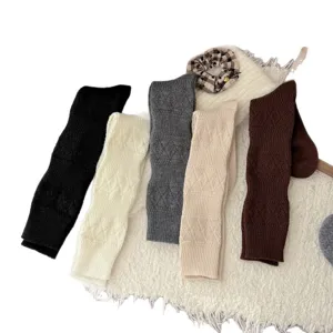 Thickened wool argyle knit leg warmers for women, Korean style winter half-leg socks multi colors.