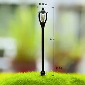 Miniature black street lamp figurine for DIY moss micro landscape garden decor 7cm