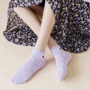 Frühling Sommer lila Bär kurze Socken atmungsaktive süße kawaii modische Damensocken