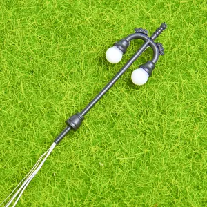 Miniature double head street lamp model for DIY moss landscape and micro garden decor.