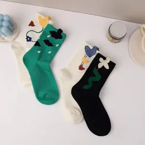 Spring summer women socks sweet cute 3d heart flower mid tube casual long socks