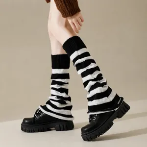 Women Y2K Japanese Style Knitted Leg Warmers Acrylic Striped Colorblock Cute Stacked Socks Fashion Apparel Accessory