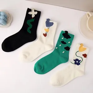 Women Fashion Mid-Calf Socks Cute 3D Floral Heart Design Casual Breathable Polyester Blend Long Socks Daily Wear