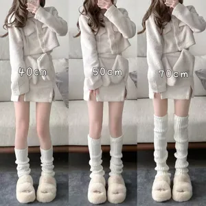 Japanese style knitted leg warmers for women, long JK calf socks, slim fit shape