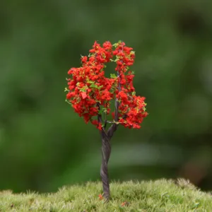 Miniatur roter Blumenbaum Modell für DIY Mikrolandschaft Sukkulenten Garten Dekoration Detail.