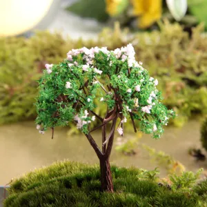 Miniatur rosa bluete baum modell mikro landschaft diy sukkulente ornament garten dekor detail