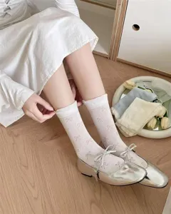 Hermosos calcetines hasta la pantorrilla estilo japonés con lazo fino moda dulce