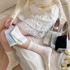 Mujeres japonesas lindas calcetines lazo encaje tubo medio dulce JK ballet core algodón