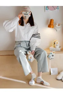 Spring summer cute bear socks Japanese ins style short boat socks for students thin versatile low cut