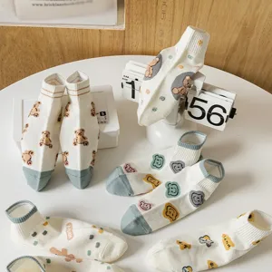 Women's Cute Cartoon Bear Print Short Socks Japanese Style Low Cut Boat Socks