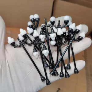 Miniature black and white street lamp micro landscape DIY garden decor accessory detail view