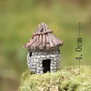 Miniatura casa de resina techo de paja micro paisaje estatuilla para jardín de hadas bricolaje.