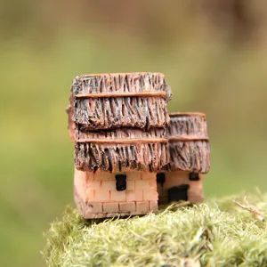 Figura en miniatura de casa de paja de resina para micro paisajismo jardin decoracion estilo