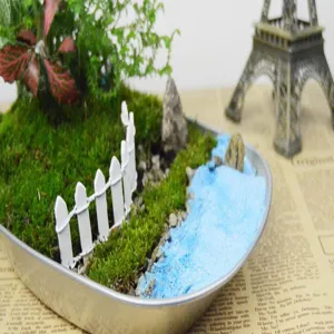 Miniature landscape blue sand white fence DIY craft kit for terrarium moss bottle decor detail