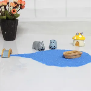 Resin micro landscape bridge and cute hippo miniatures set for desktop decoration and DIY landscaping.