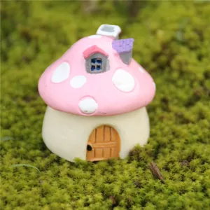 Graziosa statuetta di casa fungo in miniatura di resina per decorazione di micro paesaggio giardino.