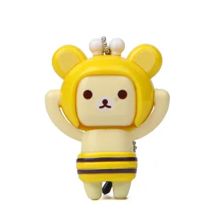 Lindo llavero de oso de dibujos animados con abeja creativa para bolsos y llaves de coche.