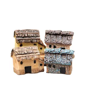 Pequeñas estatuas de casas de paja de resina micropaisaje jardinería DIY decoración miniatura.