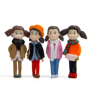 Miniature winter scarf girl resin figurine detail for moss landscape micro landscape decor.