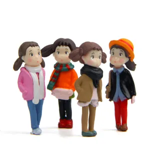 Mini winter girl figurines set for moss micro landscape resin doll decoration 4pcs