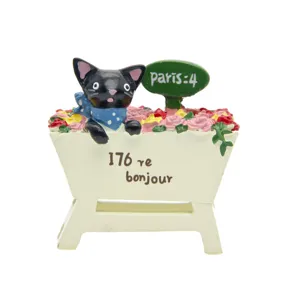 Graziosa statuetta di gatto nero in resina vaso di fiori ornamento da giardino micro paesaggio