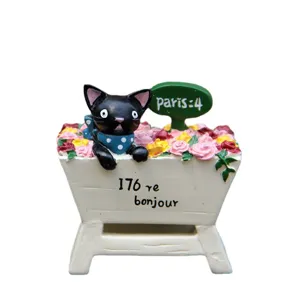 Statua in resina vaso di fiori rose gatto nero, ornamento creativo per giardino e piante succulente.